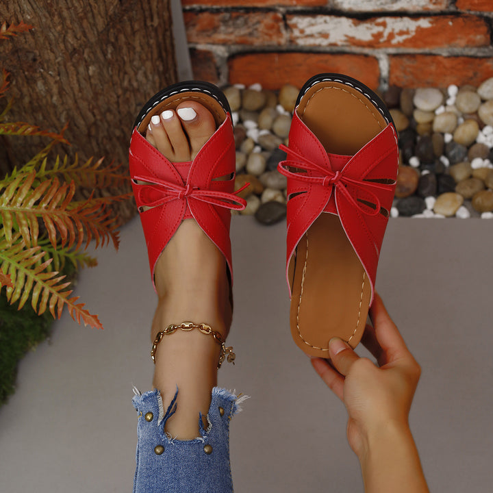 Women Open Toe Square Toe Sandals with Bow Detail Lune London