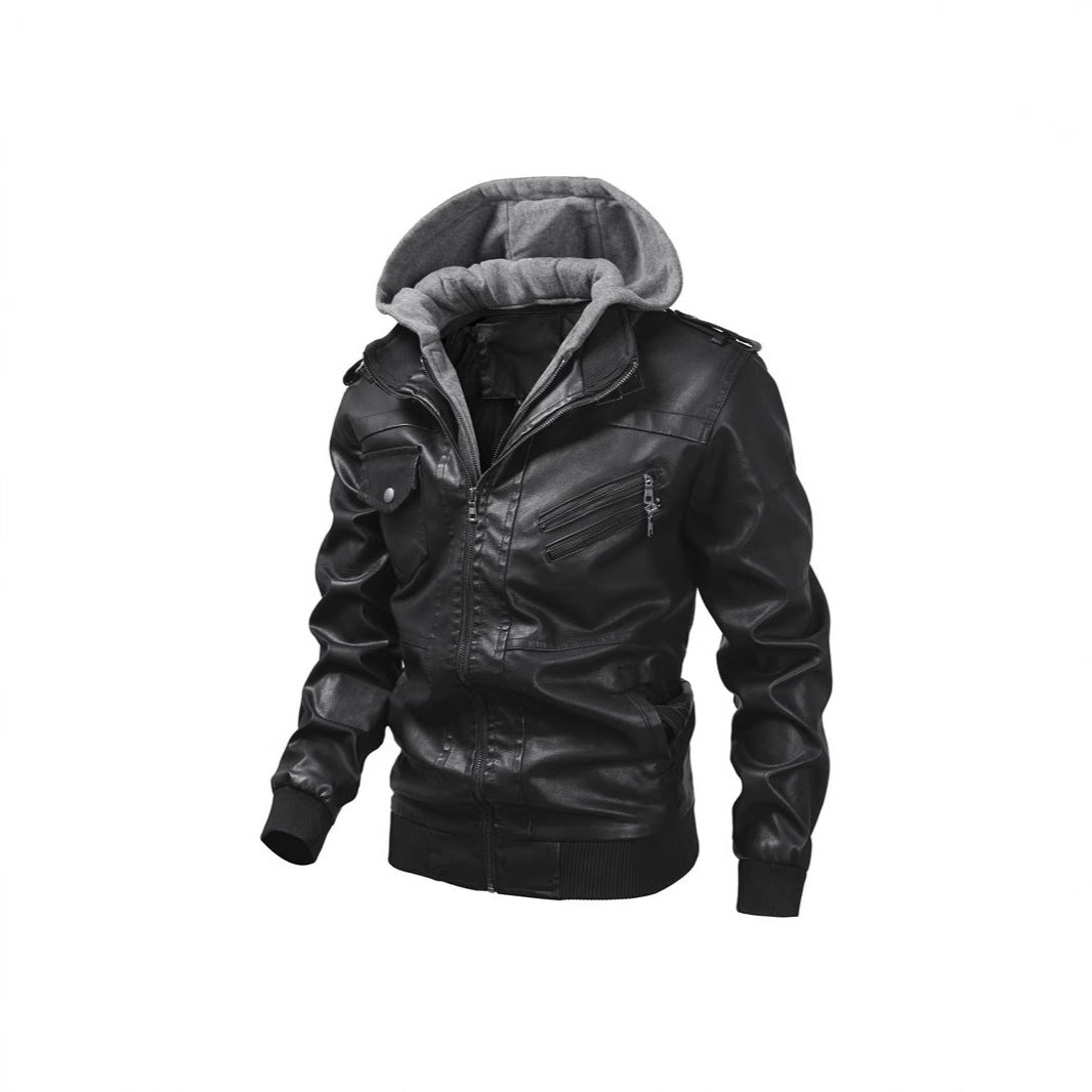 Men's faux leather jacket with removable hood and multifunction pockets Lune London