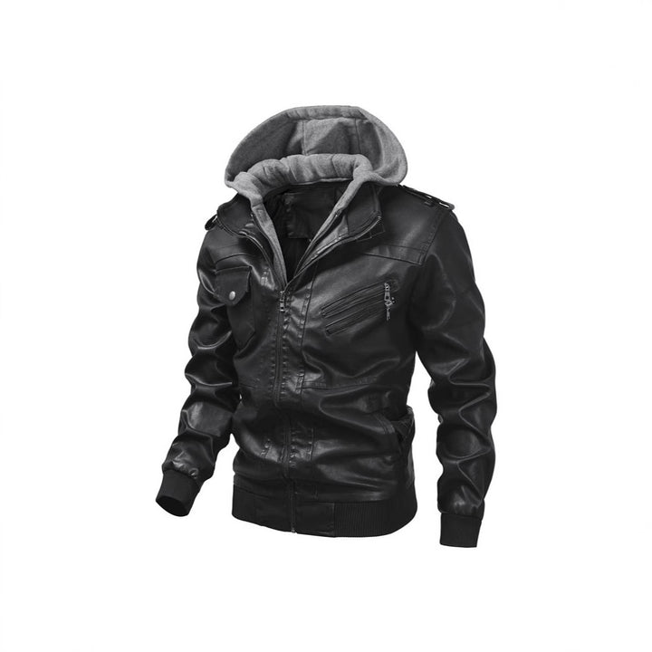 Men's faux leather jacket with removable hood and multifunction pockets Lune London