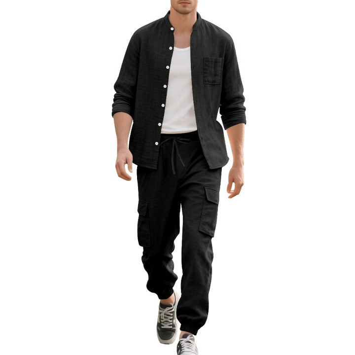 Comfortable Men's Cargo Shorts and Casual Long Sleeve Shirt Lune London