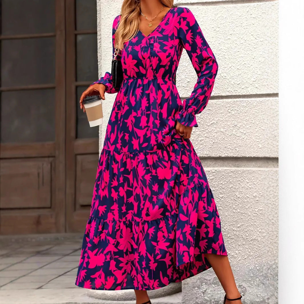 Maxi dress for women with V-neck and puff sleeves Lune London