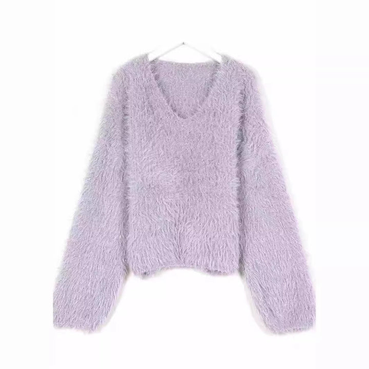 Pull V-neck pour femmes en tricot douillet avec fil à paillettes Chic & Stil