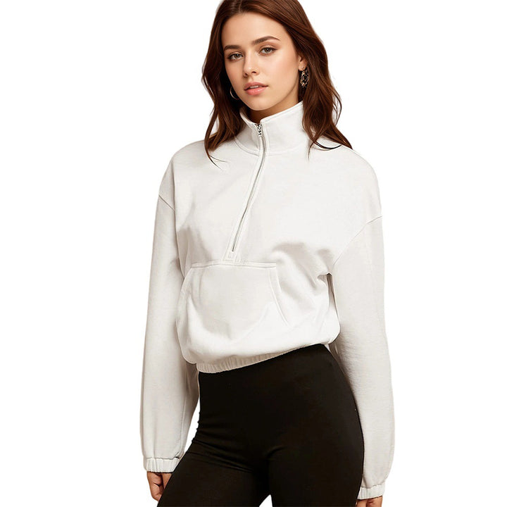 Haut de survêtement zippé décontracté pour femmes avec poche kangourou et ourlet élastique Chic & Stil