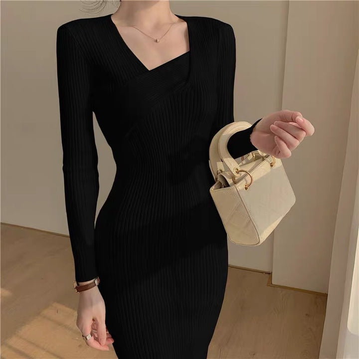 Women's knit dress with an elegant wrap collar Lune London