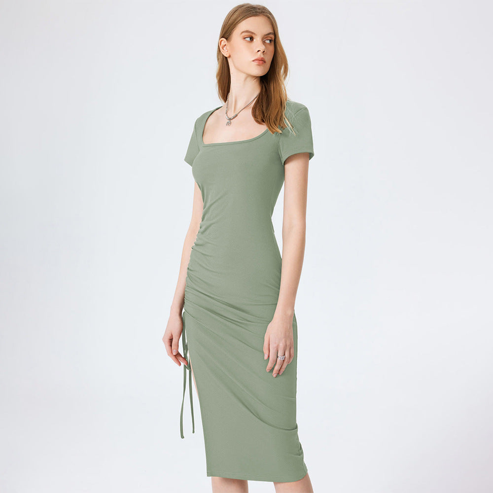 Robe midi moulante pour femme avec fente latérale et détails froncés Chic & Stil
