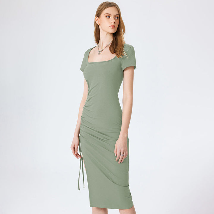 Robe midi moulante pour femme avec fente latérale et détails froncés Chic & Stil