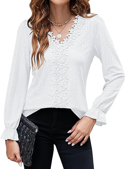 Ladies elegant blouse with floral design and V-neck Lune London