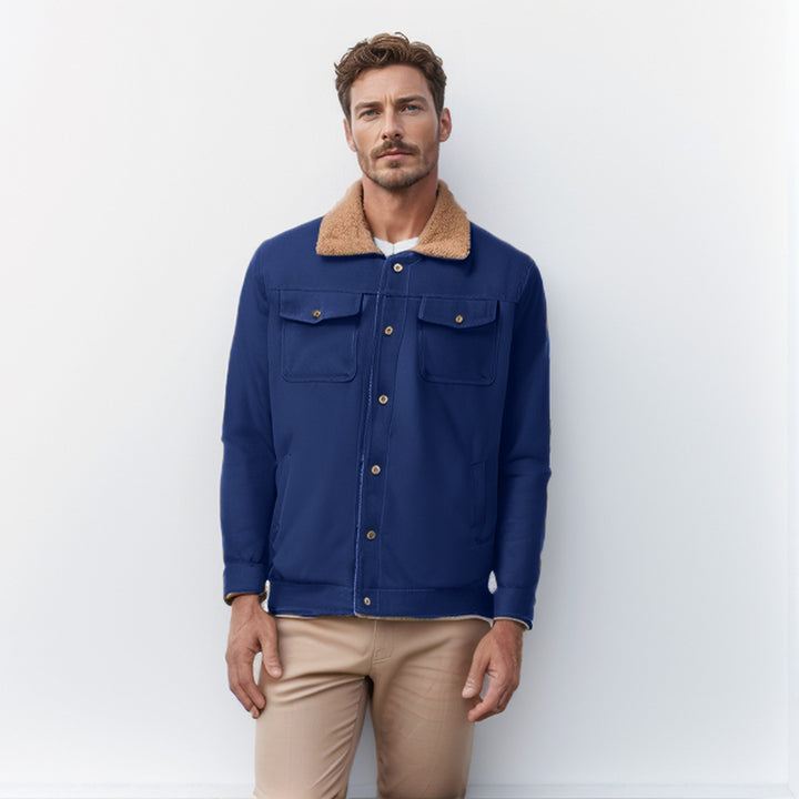 Casual men's jacket with faux fur collar and practical pockets Lune London