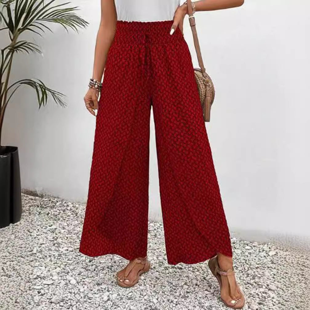 Pantalons larges taille haute pour femmes avec ceinture élastique et motif graphique Chic & Stil