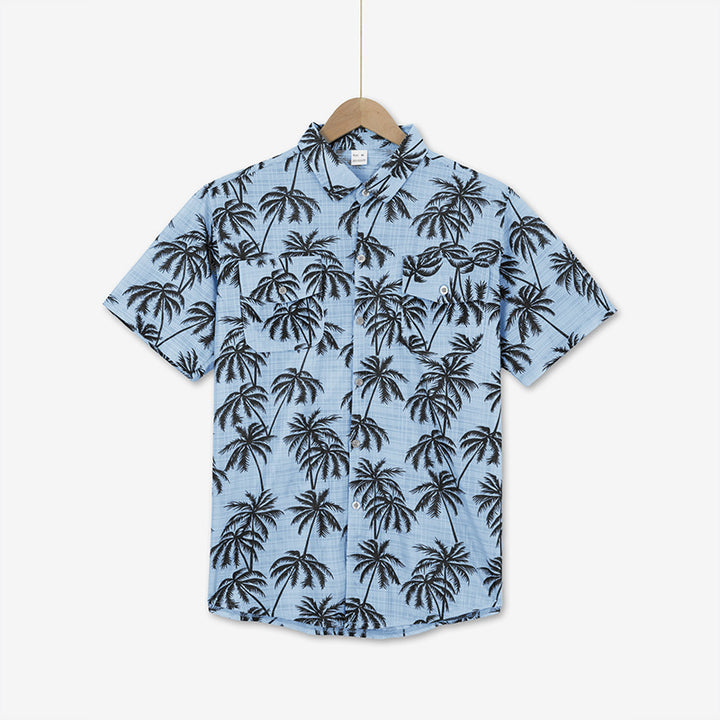 Short-sleeve shirt for men with palm pattern and practical chest pocket Lune London