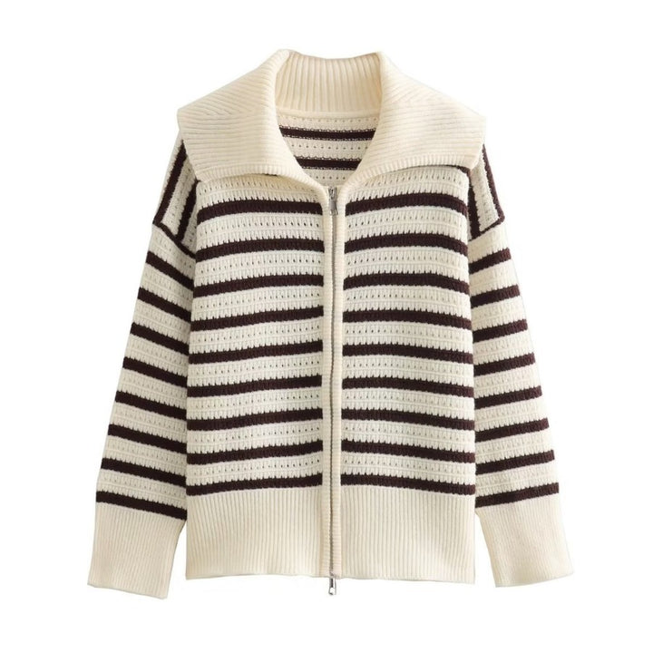 Ladies striped cardigan with modern zip closure Lune London