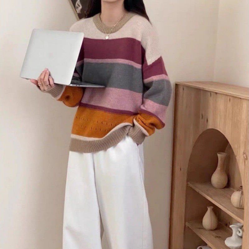 Women's thick knit sweater with casual stripes Lune London
