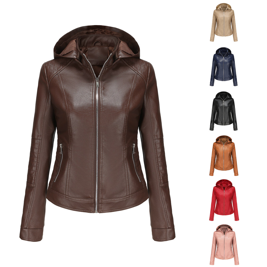 High-quality synthetic leather hooded jacket for women Lune London