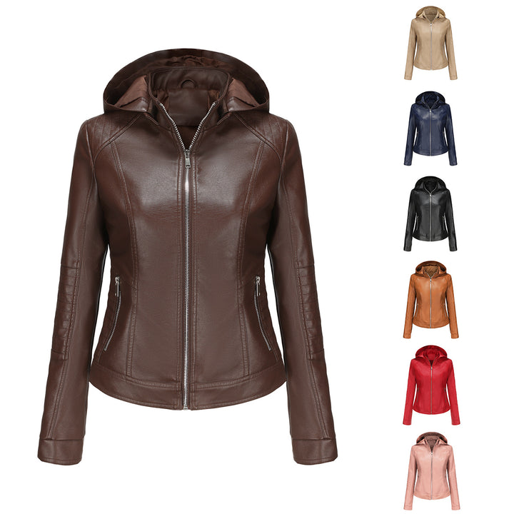 High-quality synthetic leather hooded jacket for women Lune London