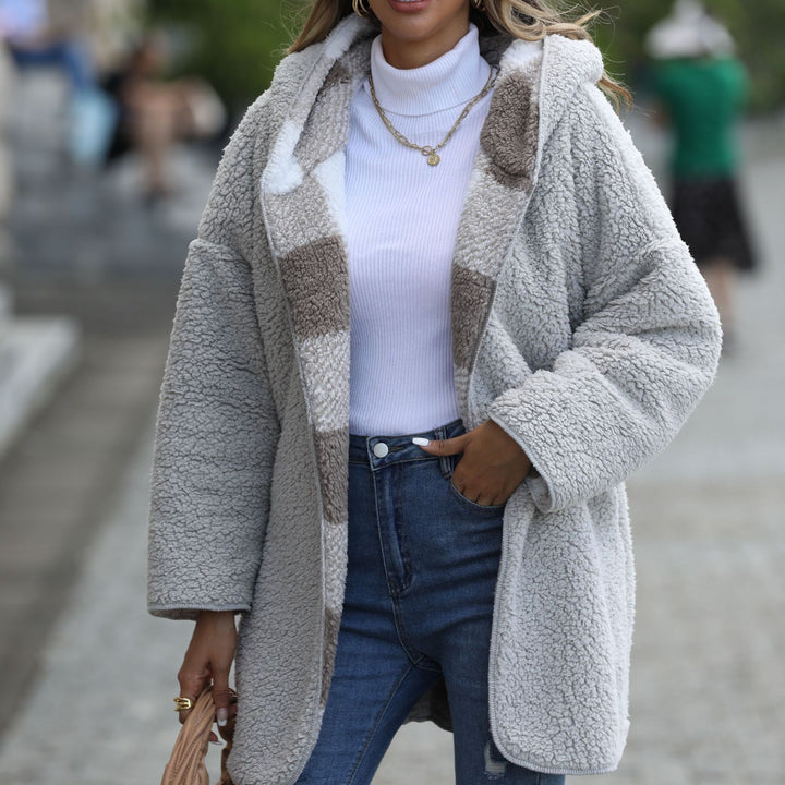 Women’s plush jacket with modern check design Lune London