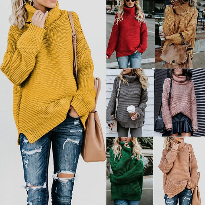 Pull en tricot épais pour femmes avec col roulé haut et structure de point extravagante Chic & Stil