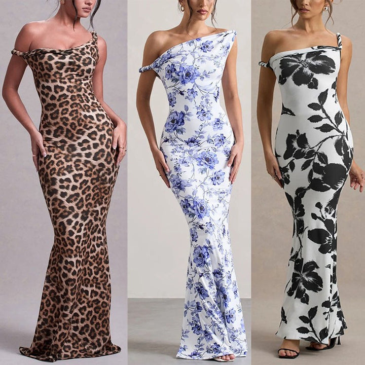 Off-shoulder leopard print maxi dress Lune London