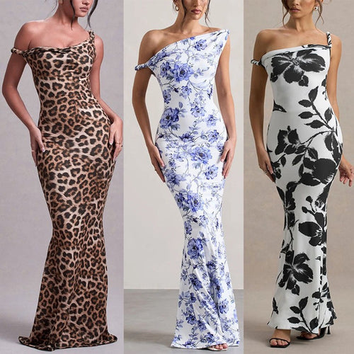 Off-shoulder leopard print maxi dress Lune London