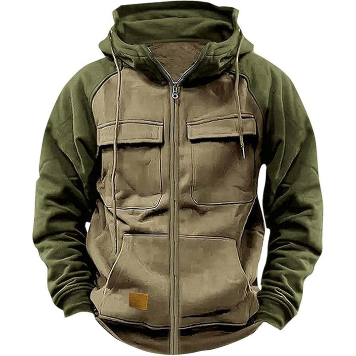 Sporty hooded jacket for men with practical chest pockets and warm fleece material Lune London