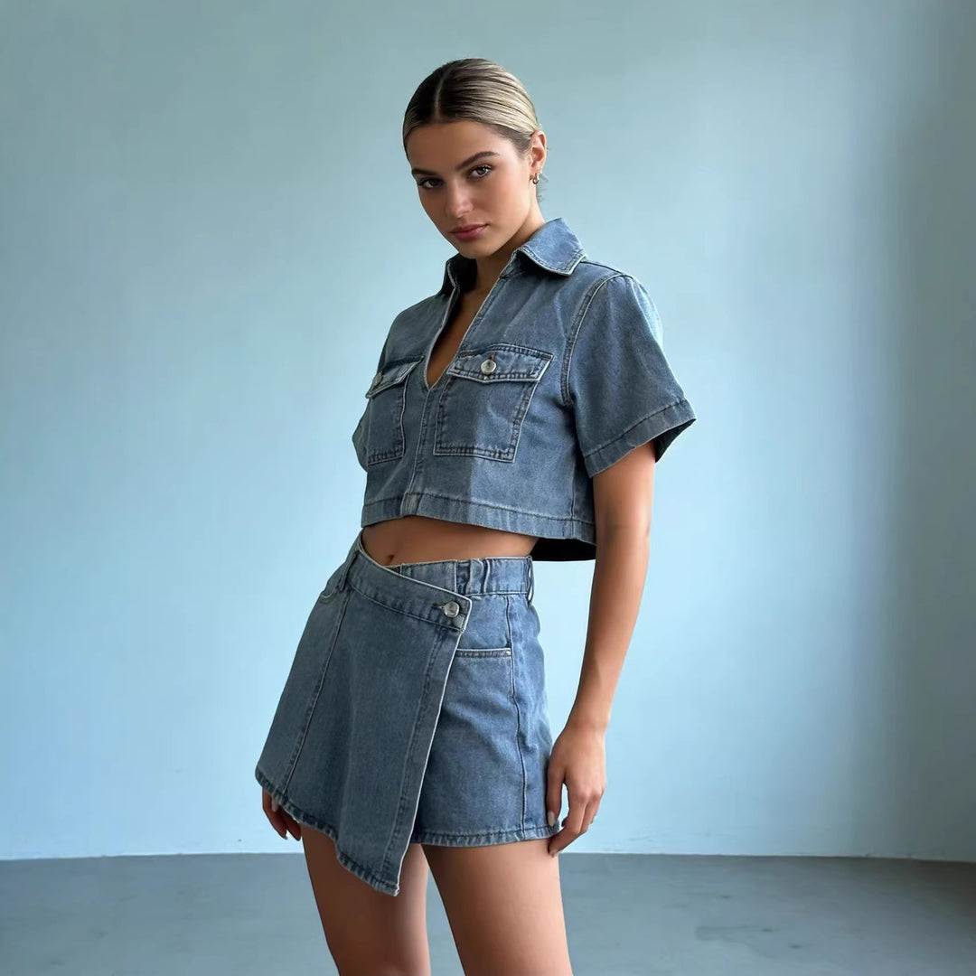 Women Crop Top and Mini Skirt Set in Casual Style Lune London