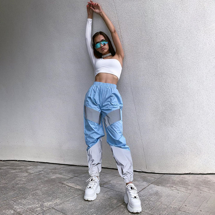 Women's cargo pants with reflective inserts and elastic waistband Lune London