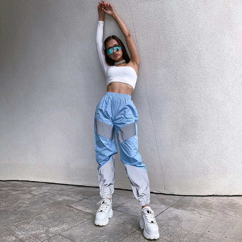 Women's cargo pants with reflective inserts and elastic waistband Lune London