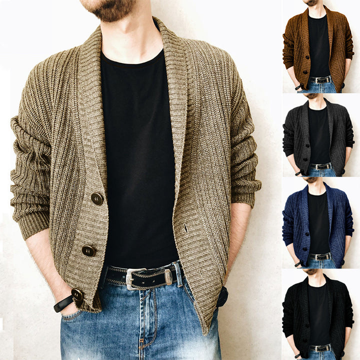 Men's knit jacket with fashionable shawl collar and practical buttons Lune London