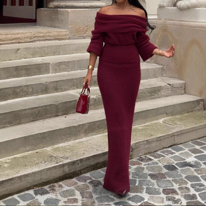 Off-shoulder knitted dress for women with wide sleeves Lune London