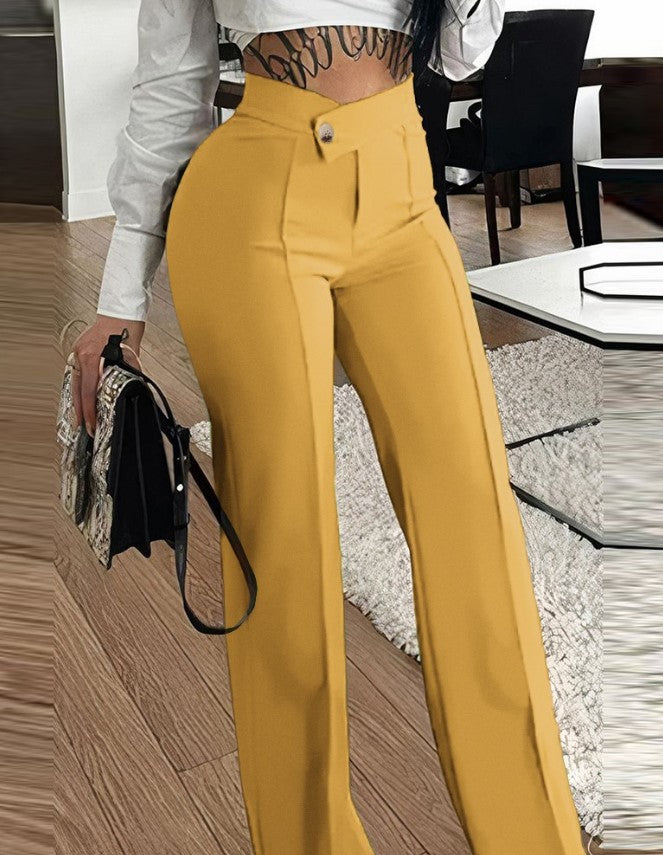 Ladies Elegant High Waist Pants with Decorative Button Details Lune London