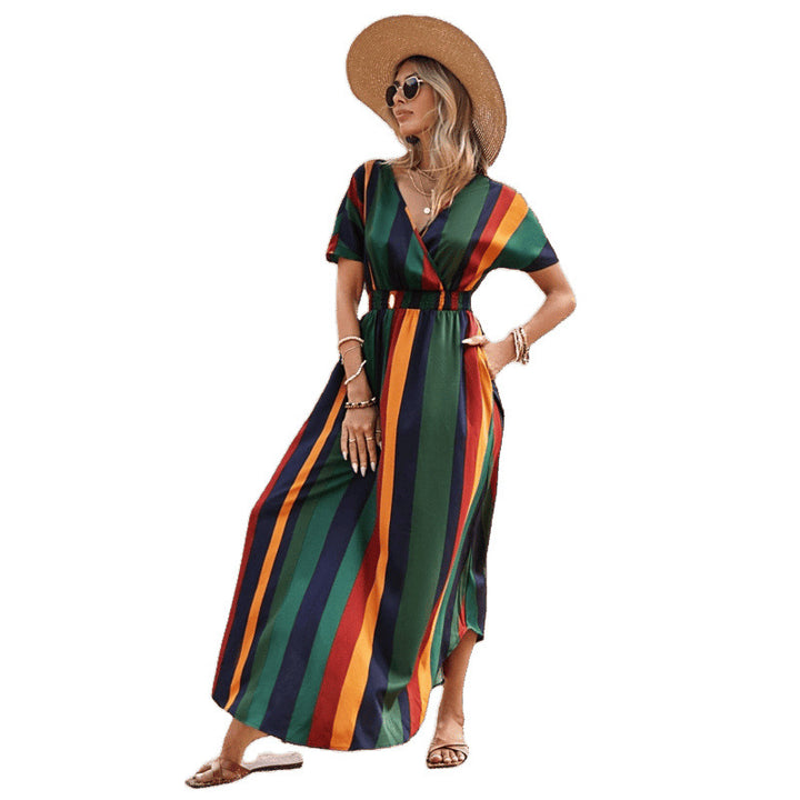 Striped maxi dress for women with adjustable waist Lune London