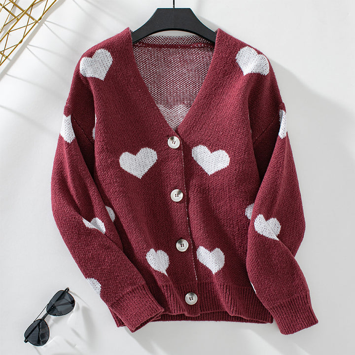 Fashion knit jacket for women with heart patterns and buttons Lune London