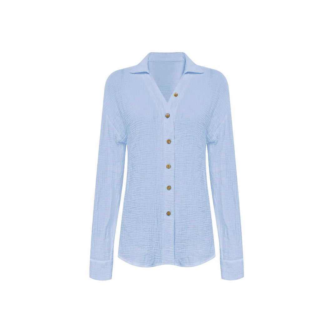 Button-down blouse for women with a trendy waist belt and long sleeves Lune London