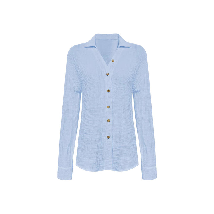 Button-down blouse for women with a trendy waist belt and long sleeves Lune London
