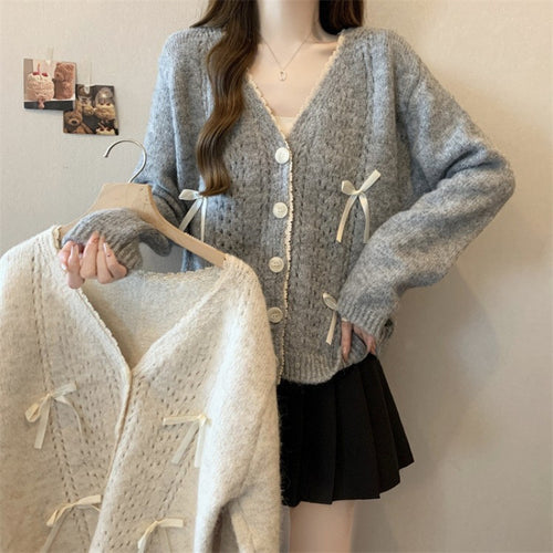 Cardigan en tricot confortable pour femmes avec drapé en nœud