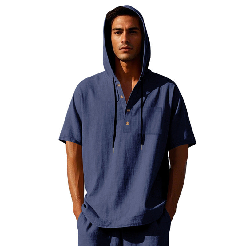 Men's casual hoodie with button placket and chest pocket Lune London