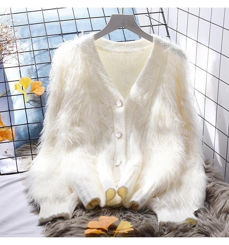 Fashion knitted jacket for women with fluffy sleeves Lune London