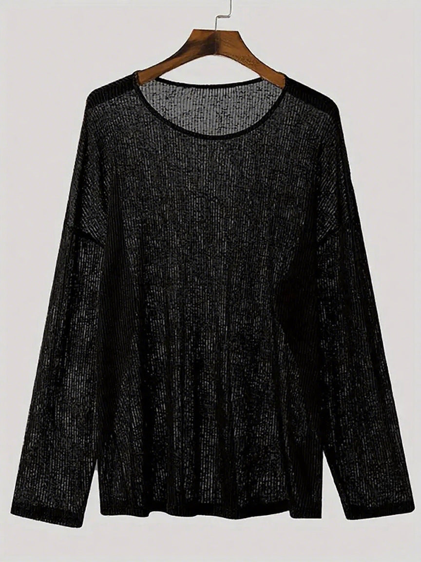Long sleeve t-shirt for women with textured rib pattern and relaxed fit Lune London