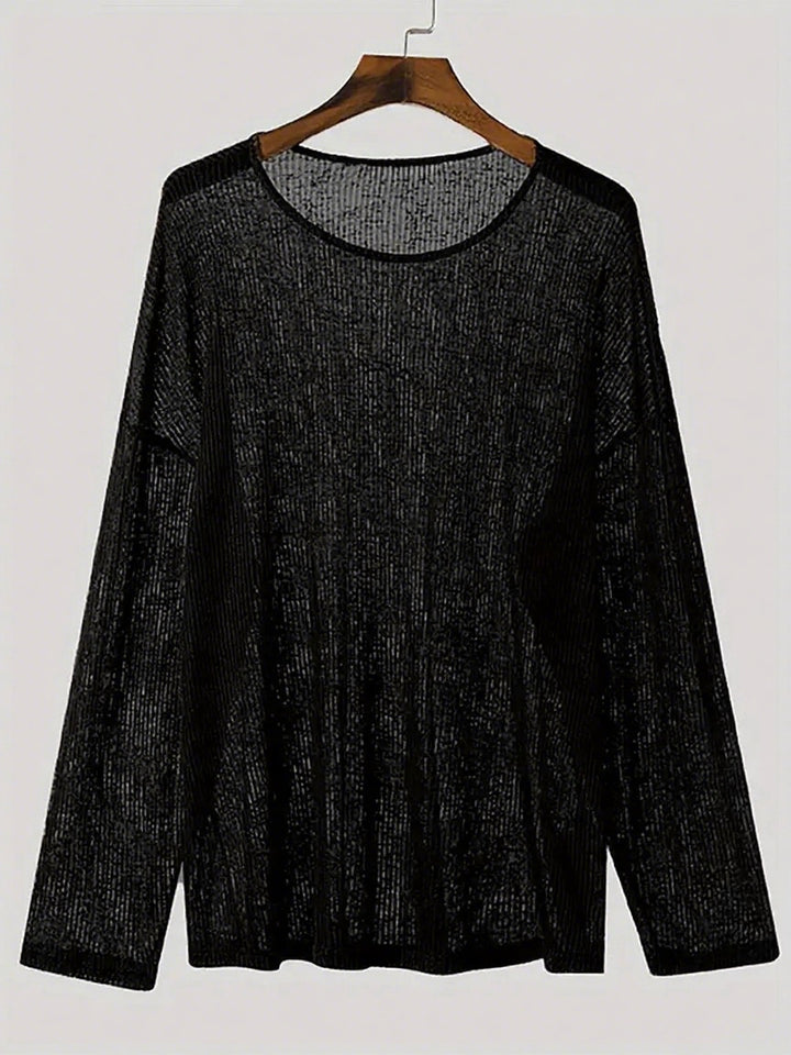 Long sleeve t-shirt for women with textured rib pattern and relaxed fit Lune London