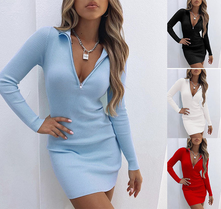 Knit dress for women with zip collar and fitted cut Lune London