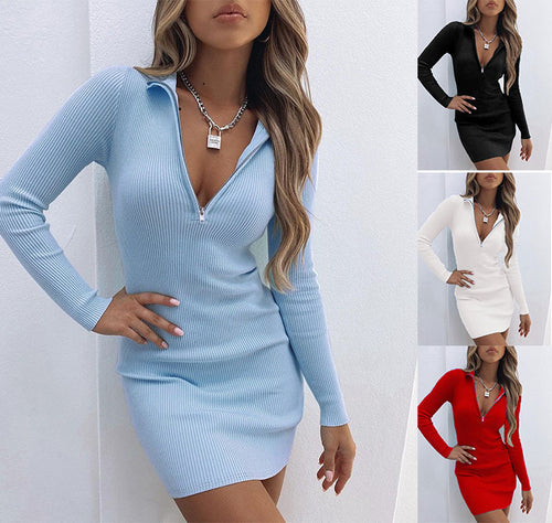 Knit dress for women with zip collar and fitted cut Lune London