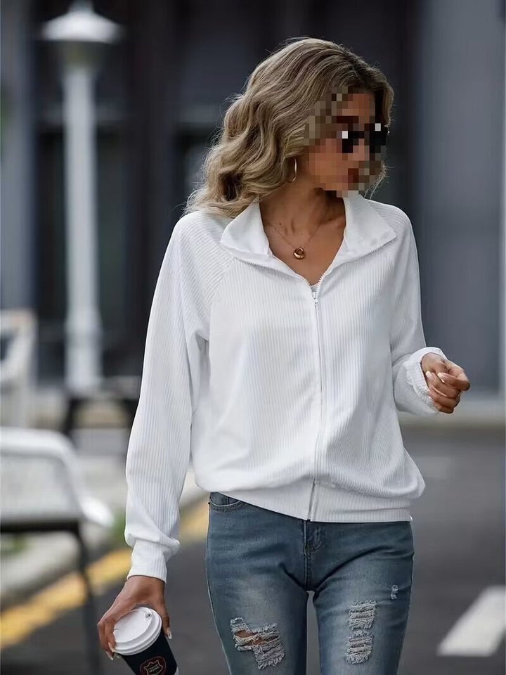 Sporty zip jacket for women with ribbed structure and elegant high collar Lune London