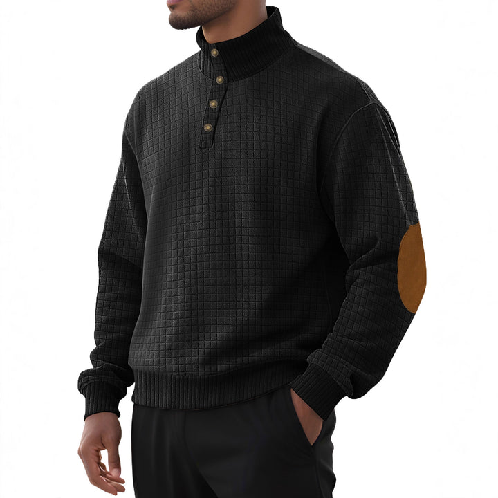 Modern high collar sweater for men with textured design and leather applications Lune London