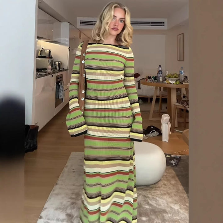 Maxi dress for women with a unique striped pattern and wide sleeves Lune London