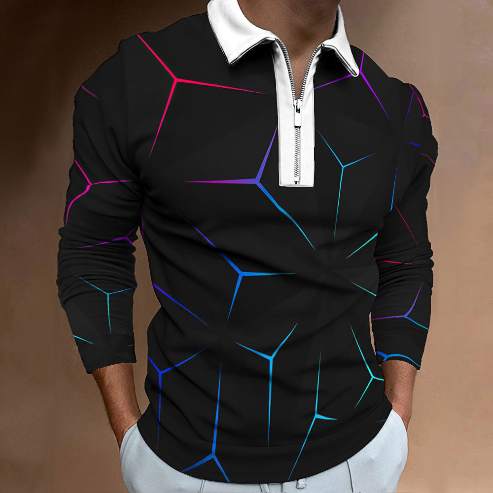 Men's polo shirt with a modern honeycomb pattern and a contrasting zipper Lune London