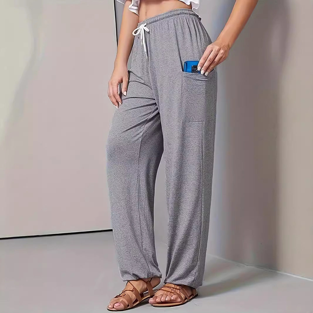 Women Comfortable Leisure Pants with Practical Pockets and Elastic Waist Lune London