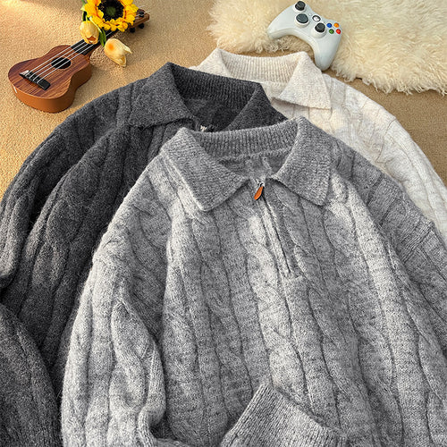 Ladies High Quality Knit Sweater with Short Zipper and Classic Collar Lune London