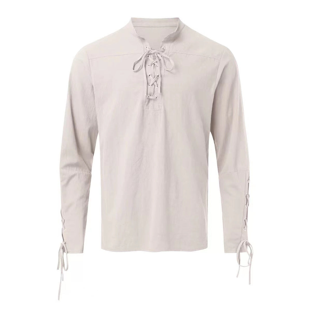 Men's long sleeve linen shirt with a modern lace-up design Lune London