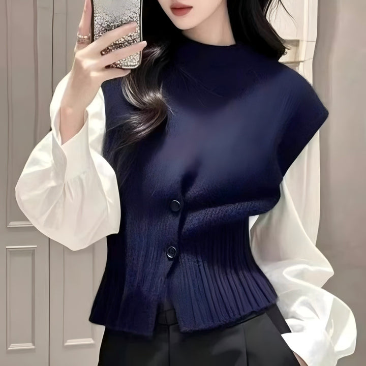 Knit cardigan for women with turtleneck and visible button closure Lune London