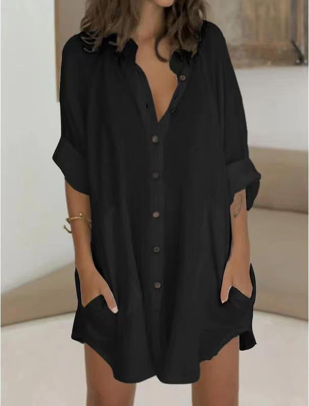 Long sleeve shirt dress for women with hidden button closure Lune London