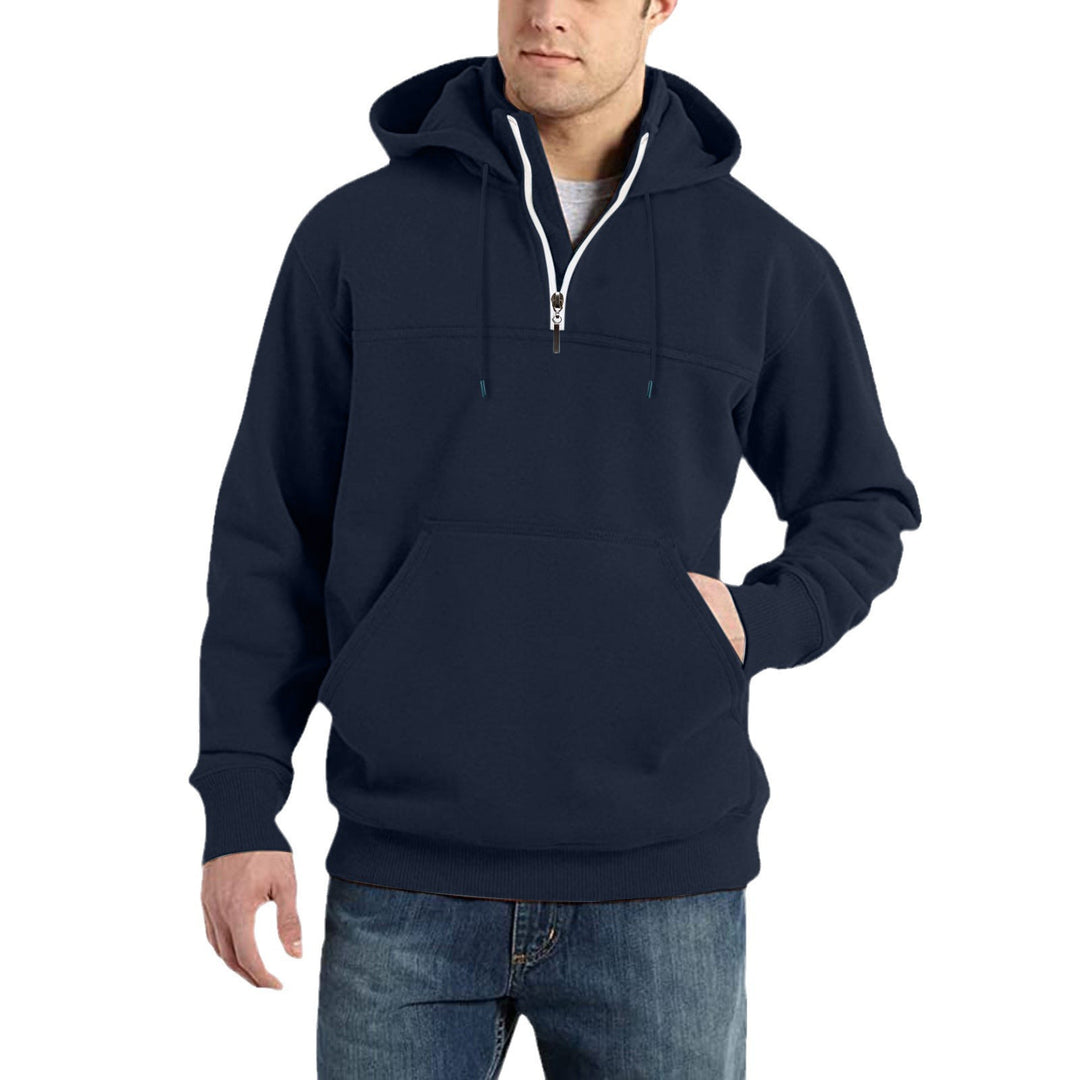 Men's trendy hoodie with half-zip and practical kangaroo pockets Lune London